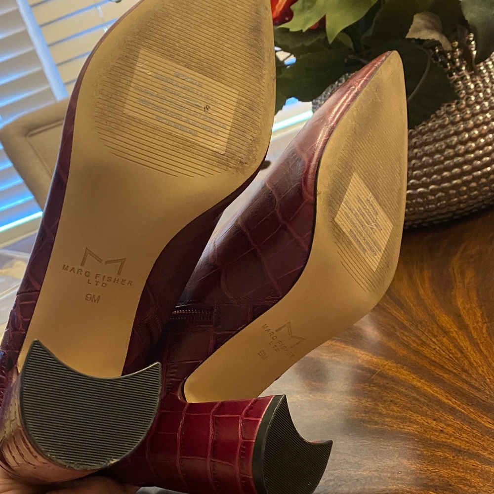 Marc Fisher Dark Red Croc-Embossed Ankle Booties - Picture 5 of 5
